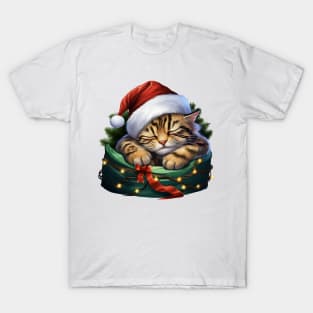 Lazy Bengal Cat At Christmas T-Shirt